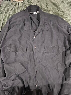 "Vintage Fenn Wright & Manson Basix 100% Silk Shirt Gray Utility Casual L  e42